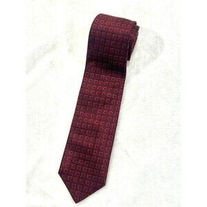 ERMENEGILDO ZEGNA Men's 100% Silk Necktie ITALY Luxury Geometric Red